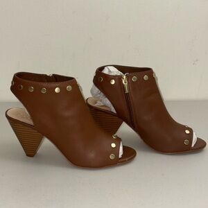 Vince Camuto Brown Leather Peep-Toe Ankle Boots